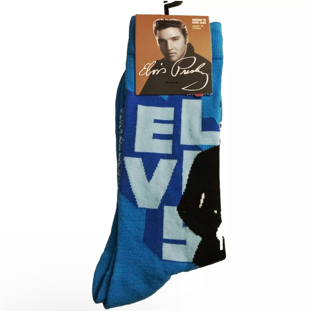 ELVIS Socks Licensed Music Novelty Men’s US 7-12 NEW Blue